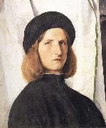 Lorenzo Lotto Portrait of a young man against a white curtain china oil painting artist